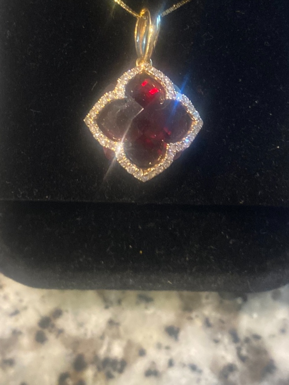 Garnet And Diamond Pendant and 18 inch Necklace 14k Yellow Gold. AMAZING!! - Picture 8 of 14